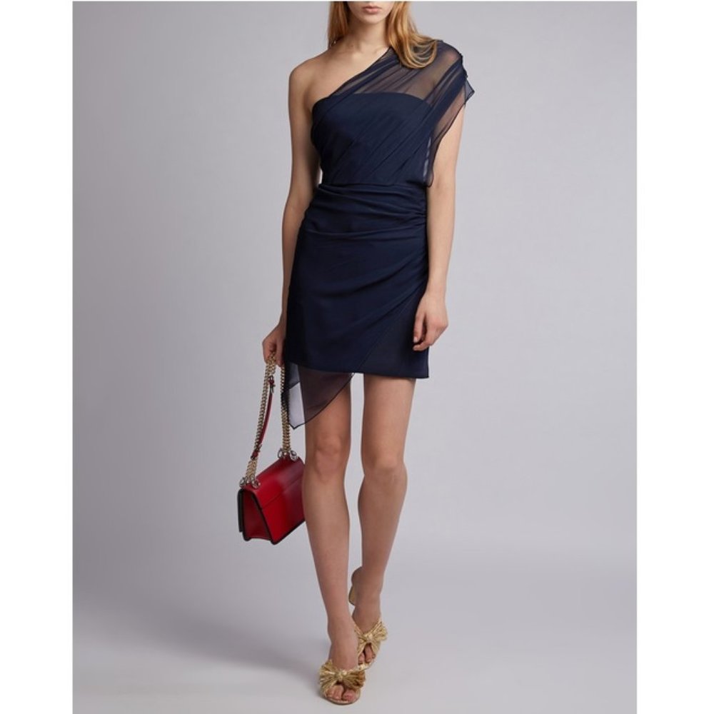🎁 Cushnie Draped Chiffon OverlayOne-shoulder Dress